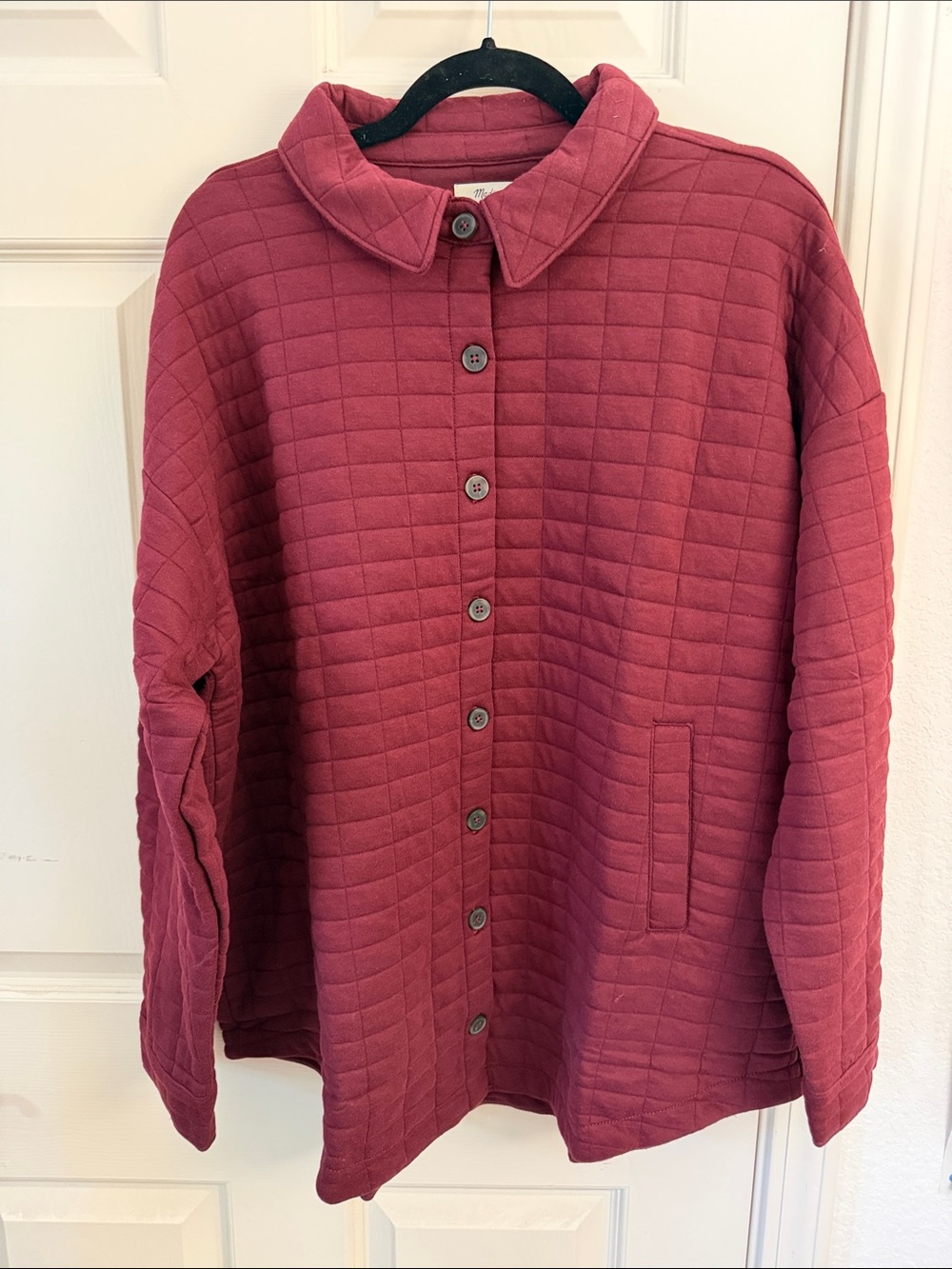 Quilted Button-Down Shirt Jacket in Cabernet